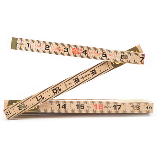 Red End&reg; Rule with Two 6" Slide Rule Extensions, 6' L, Wood, 1/16" Graduations Auto-Cam