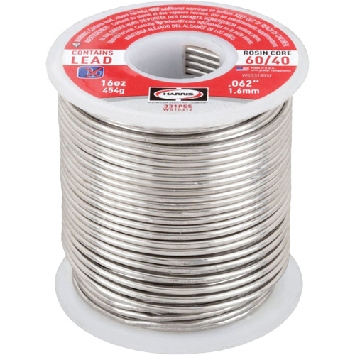 60/40 Leaded Rosin Core Solder, Lead-Based, 60% Tin 40% Lead, Rosin Core, 1/16" Dia. Auto-Cam