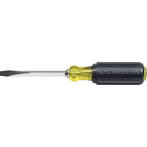 Heavy-Duty Slot Keystone Screwdriver, 1/4", 8-11/32" L, Cushion Grip Handle Auto-Cam
