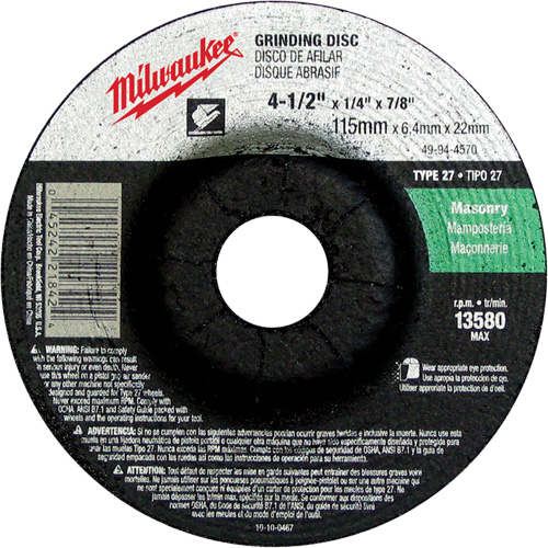 Grinding Wheel, 4-1/2" x 1/4", 7/8" Arbor, Silicon Carbide, Type 27 Auto-Cam
