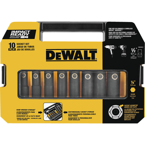Ready Socket Set, 10 Pcs, Impact, 1/2" Drive Size Auto-Cam