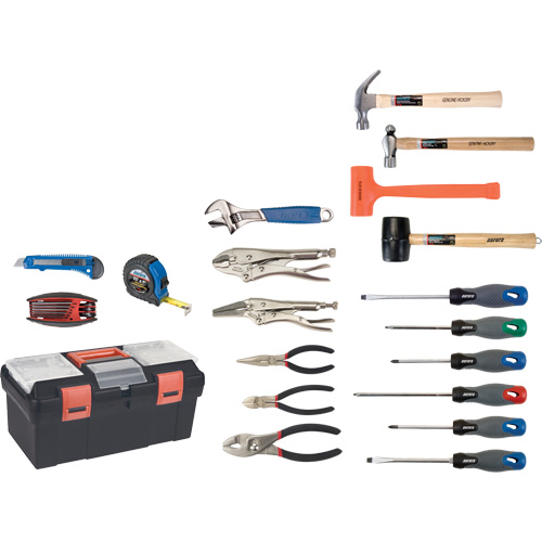 Essential Tool Set with Plastic Tool Box, 28 Pieces Auto-Cam