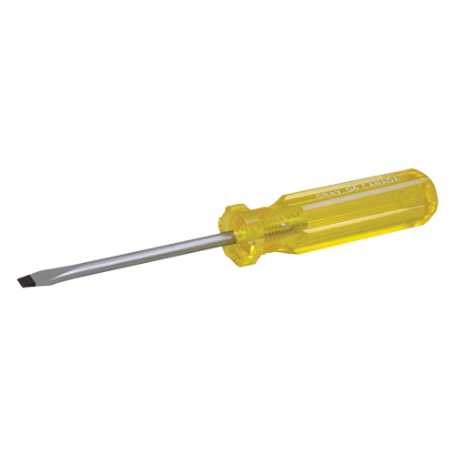Slotted Screwdriver, 1/4", 8-1/4" L, Plastic Handle Auto-Cam