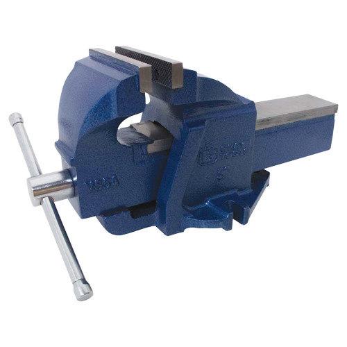 Ductile Iron Mechanics Bench Vise, 5" Jaw Width, 3-3/10" Throat Depth Auto-Cam