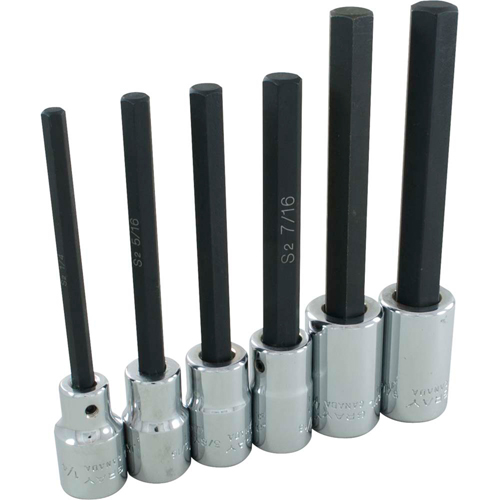 Hex Head Socket Set, Hex, 1/2" Drive, 6 Pcs Auto-Cam