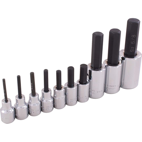 Hex Head Socket Set, Hex, 1/2"/3/8" Drive, 10 Pcs Auto-Cam