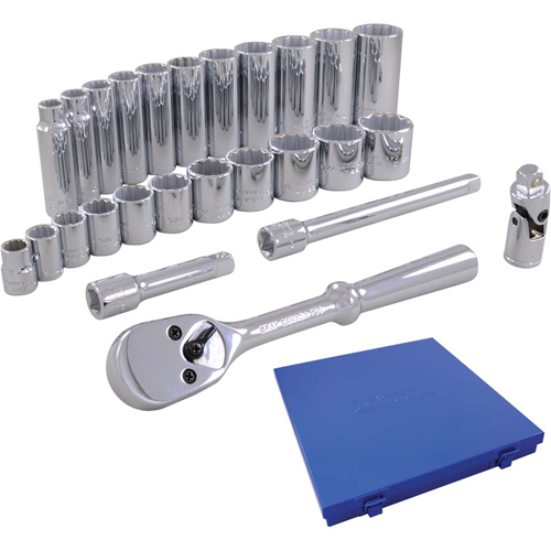Jeu de douilles m&eacute;triques et accessoires, 26 Mcx, Prise de 3/8", Profond Auto-Cam