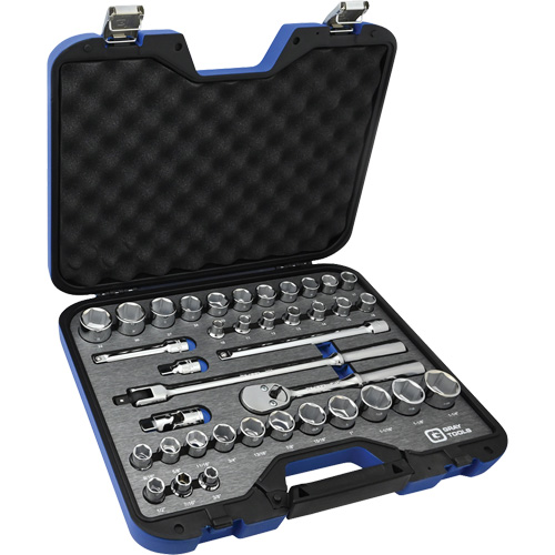 Jeu de douilles SAE et m&eacute;triques & accessoires, 38 Mcx, Prise de 1/2" Auto-Cam