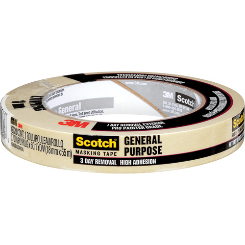 Scotch&reg; Contractor Grade Masking Tape 2020, 18 mm (3/4") x 55 m (180'), Beige Auto-Cam