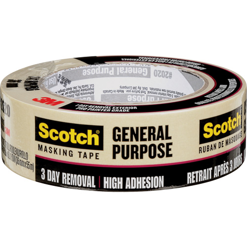 Scotch&reg; Contractor Grade Masking Tape 2020, 36 mm (1-1/2") x 55 m (180'), Beige Auto-Cam