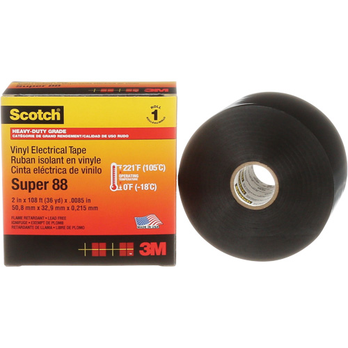Ruban isolant Super 88 de calibre professionnel Scotch, 51 mm (2") x 33 m (108'), Noir, 8,5 mils Auto-Cam