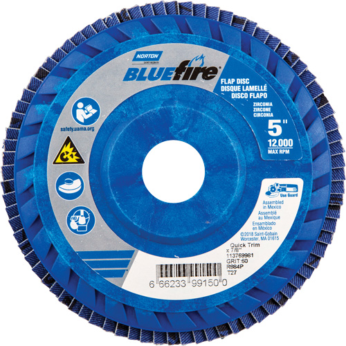 BlueFire R884P Coarse Grit Flap Disc, 5" x 7/8", Type 27, 60 Grit, Zirconia Alumina Auto-Cam