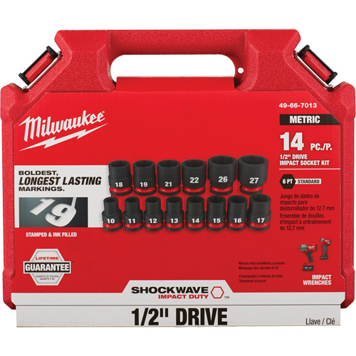 Shockwave Impact Duty Metric 6 Point Socket Set, 14 Pcs, Impact, 1/2" Drive Size Auto-Cam