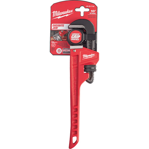 Pipe Wrench, 1-1/2" Jaw Capacity, 10" Long, Powder Coated Finish, Ergonomic Handle Auto-Cam