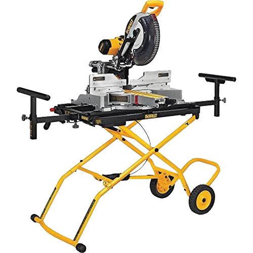 Scie &agrave; onglets combin&eacute;s coulissante &agrave; double biseau avec support roulant robuste Auto-Cam