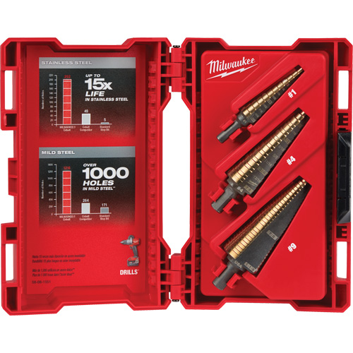 Step Drill Bit Set, 3 Pieces, High Speed Cobalt Auto-Cam