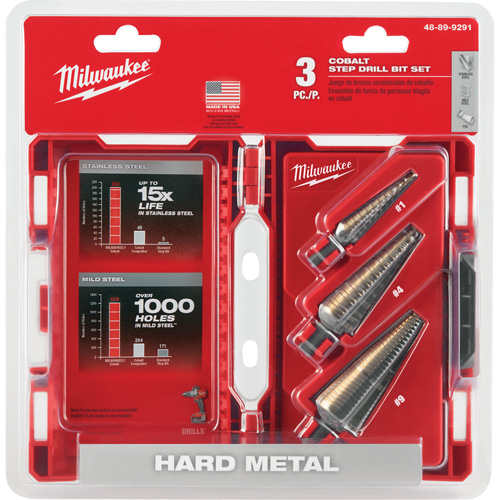 Step Drill Bit Set, 3 Pieces, High Speed Cobalt Auto-Cam