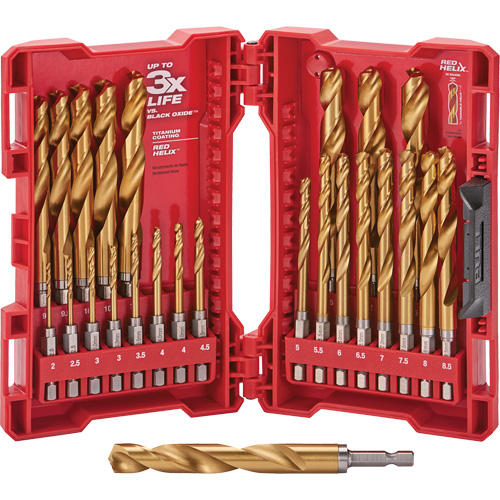 Shockwave Red Helix Metric Drill Bit Set, 25 Pieces, Titanium Auto-Cam