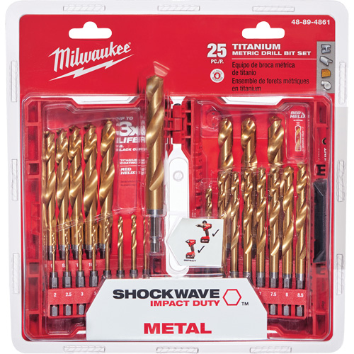 Shockwave Red Helix Metric Drill Bit Set, 25 Pieces, Titanium Auto-Cam
