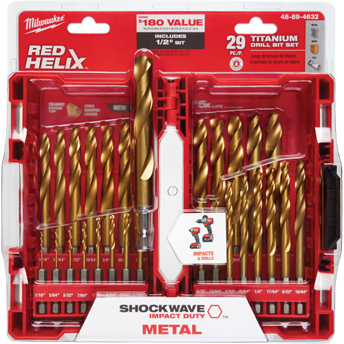 Jeu de forets Shockwave Red Helix, 29 morceaux, Titane Auto-Cam