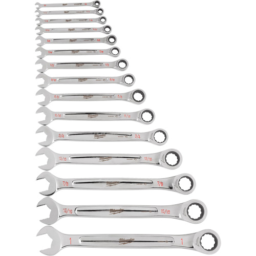 Ratcheting Wrench Set, Combination, 15 Pieces, Imperial Auto-Cam