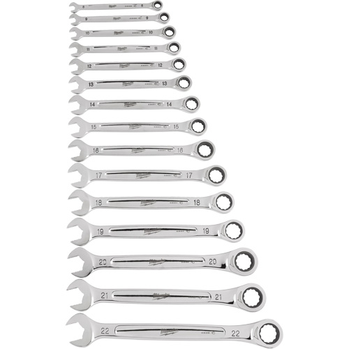 Ratcheting Wrench Set, Combination, 15 Pieces, Metric Auto-Cam