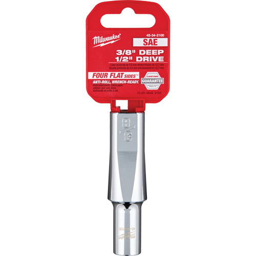 SAE Socket with Four Flat Sides, 3/8", 1/2" Drive, 6 Points, Deep Auto-Cam