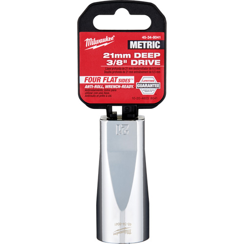 Metric Socket with Four Flat Sides, 21 mm, 3/8" Drive, 6 Points, Deep Auto-Cam
