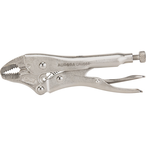 Locking Pliers with Wire Cutter, 5" Length, Curved Jaw Auto-Cam