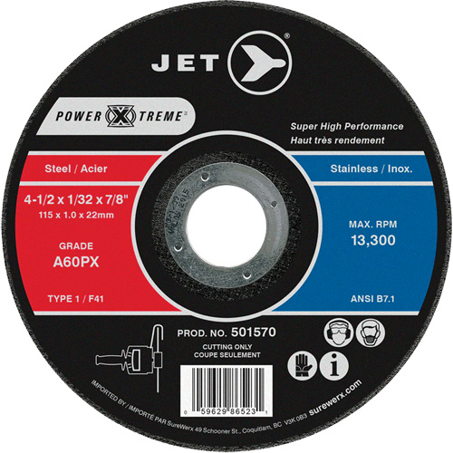 A60PX Power-Xtreme Cut-Off Wheel, 4-1/2" x 1/32", 7/8" Arbor, Type 1, 13300 RPM Auto-Cam