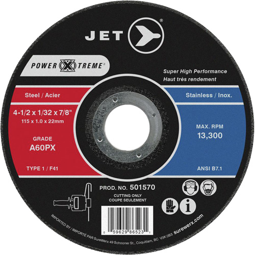 A46PX Power-Xtreme Cut-Off Wheel, 4-1/2" x 1/16", 7/8" Arbor, Type 1, 13300 RPM Auto-Cam
