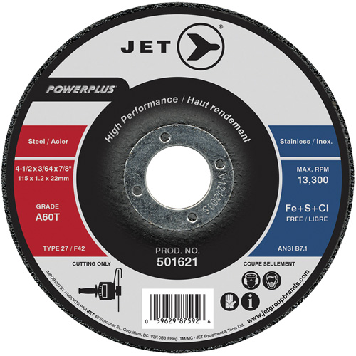 A60T PowerPlus Cut-Off Wheel, 4-1/2" x 3/64", 7/8" Arbor, Type 27, 13300 RPM Auto-Cam