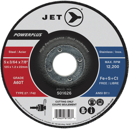 A60T PowerPlus Cut-Off Wheel, 5" x 3/64", 7/8" Arbor, Type 27, 12200 RPM Auto-Cam