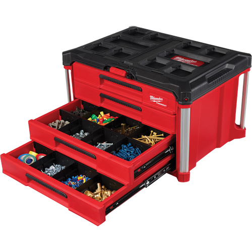 PackOut 4-Drawer Tool Box, 16-3/10" x 22-1/5" x 14-3/10", Red Auto-Cam
