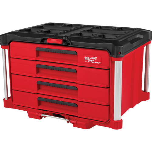 PackOut 4-Drawer Tool Box, 16-3/10" x 22-1/5" x 14-3/10", Red Auto-Cam