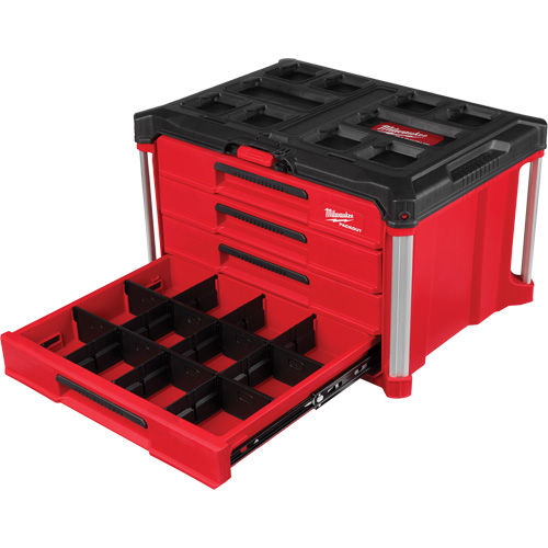 PackOut 4-Drawer Tool Box, 16-3/10" x 22-1/5" x 14-3/10", Red Auto-Cam