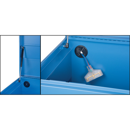 Jobsite Tool Box, 48" x 24" x 27-3/5", Steel, Blue Auto-Cam