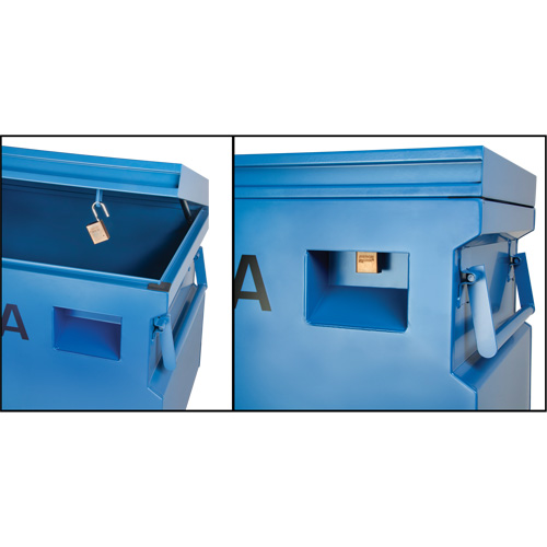 Jobsite Tool Box, 48" x 24" x 27-3/5", Steel, Blue Auto-Cam