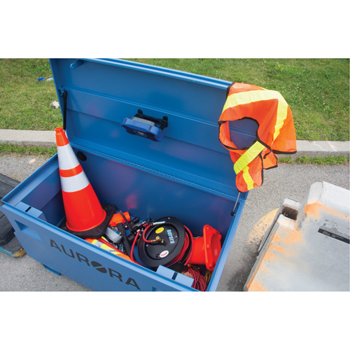Jobsite Tool Box, 48" x 24" x 27-3/5", Steel, Blue Auto-Cam