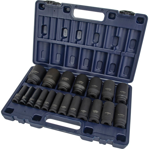 SAE Socket Set, 19 Pcs, Impact, 1/2" Drive Size, Deep Auto-Cam