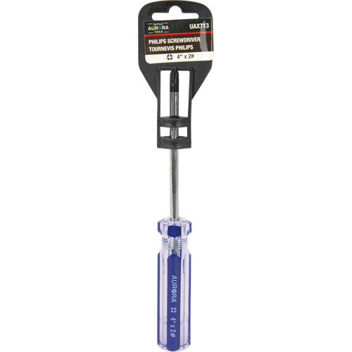 Tournevis Philips bleu transparent avec bandes, #2, Prise Plastique Auto-Cam