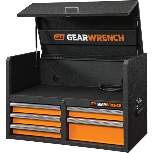 GSX Series Tool Chest, 36" W, 5 Drawers, Black/Orange Auto-Cam