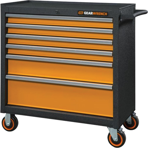Armoire roulante pour outils s&eacute;rie GSX, 6 tiroirs, 36" la x 18-1/5" p x 37-2/5" h, Noir/Orange Auto-Cam