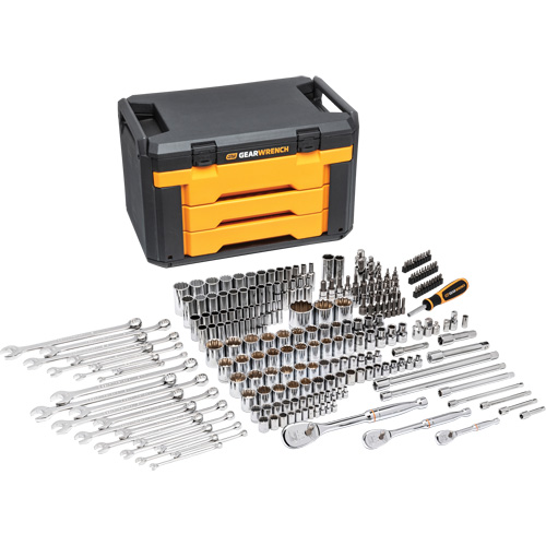 Jeu d'outils pour m&eacute;canicien &agrave; 12 pans dans boîte de rangement &agrave; trois tiroirs Auto-Cam