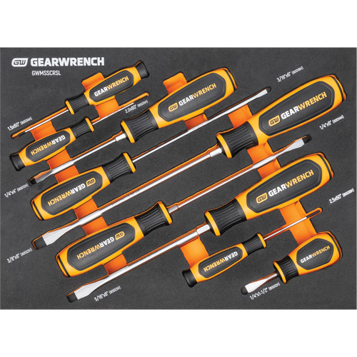 Slotted Dual Material Screwdriver Set in Foam Storage Tray, 9 Pcs. Auto-Cam