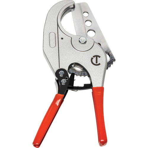 Ratcheting PVC Pipe Cutter with Dipped Grips, 1/4"- 2-3/8" Capacity Auto-Cam