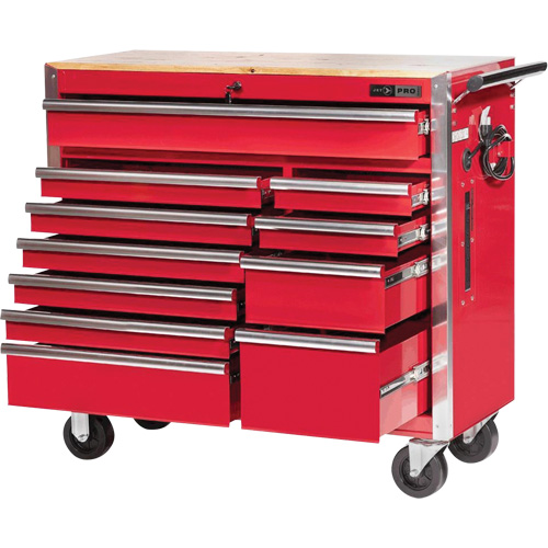 PRC4211 Pro Series Roller Cabinet, 11 Drawers, 42" W x 18" D x Red Auto-Cam