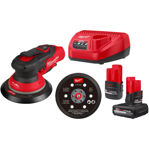 M12 FUEL 6" Random Orbital Sander Kit, 6" Sand Paper, 12 V Auto-Cam