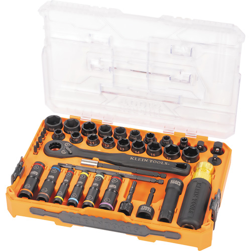 Jeu complet de douilles &agrave; chocs ouvertes & basculantes KNECT, 39 Mcx, Chocs Auto-Cam