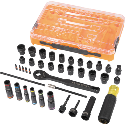 Jeu complet de douilles &agrave; chocs ouvertes & basculantes KNECT, 39 Mcx, Chocs Auto-Cam